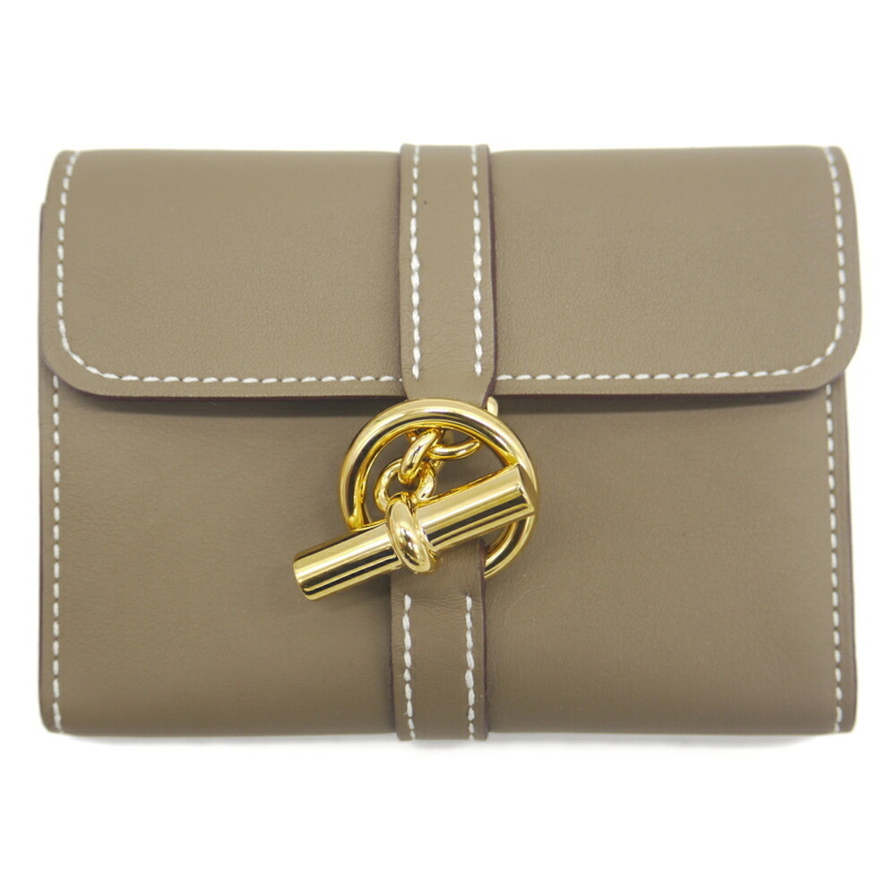 HERMES Glenan Compact Wallet Coin Case, Veau Swift Leather, Etoupe x Gold